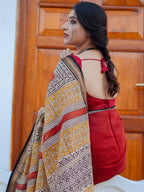 Zibaa Hand-Blocked Pure Maheshwari Silk Red Saree | Grocsy