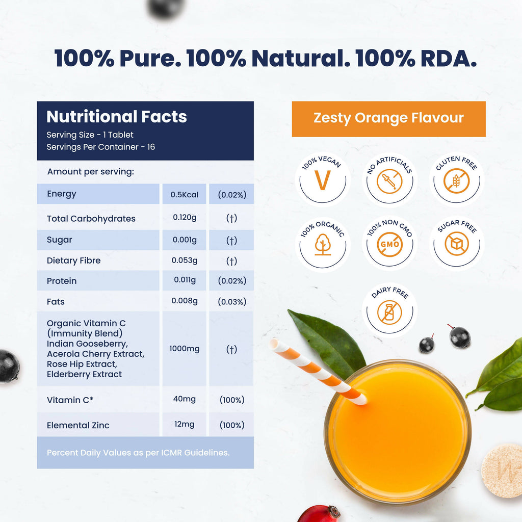 Wellbeing Nutrition Organic Vitamin C + Zinc Effervescent Tablets | Grocsy
