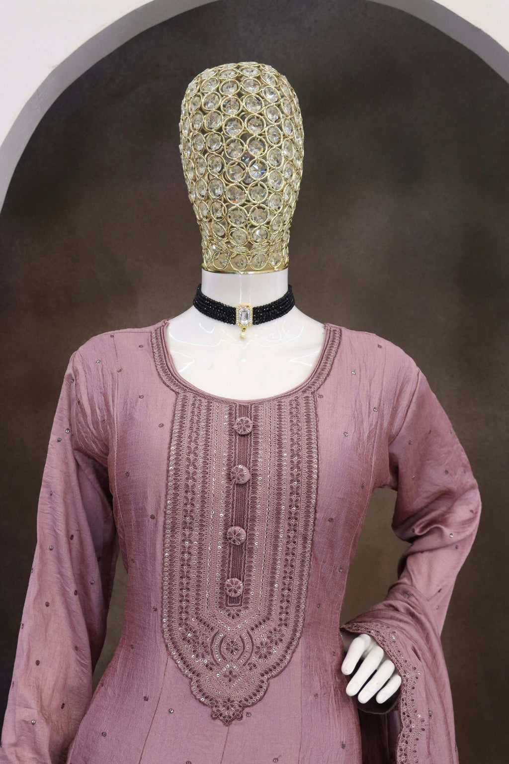 Teeya Creation Pink Color Heavy Vichitra Silk Embroidery Work Long Gown | Grocsy
