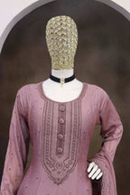 Teeya Creation Pink Color Heavy Vichitra Silk Embroidery Work Long Gown | Grocsy