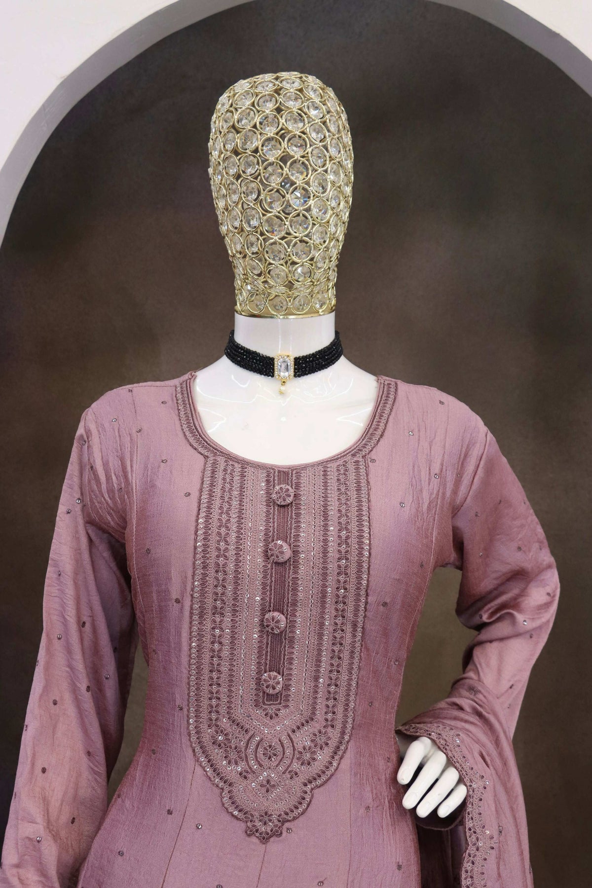 Teeya Creation Pink Color Heavy Vichitra Silk Embroidery Work Long Gown | Grocsy
