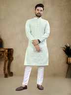 Anaita Sky_Blue Lucknowi Work Silk Straight Kurta | Grocsy