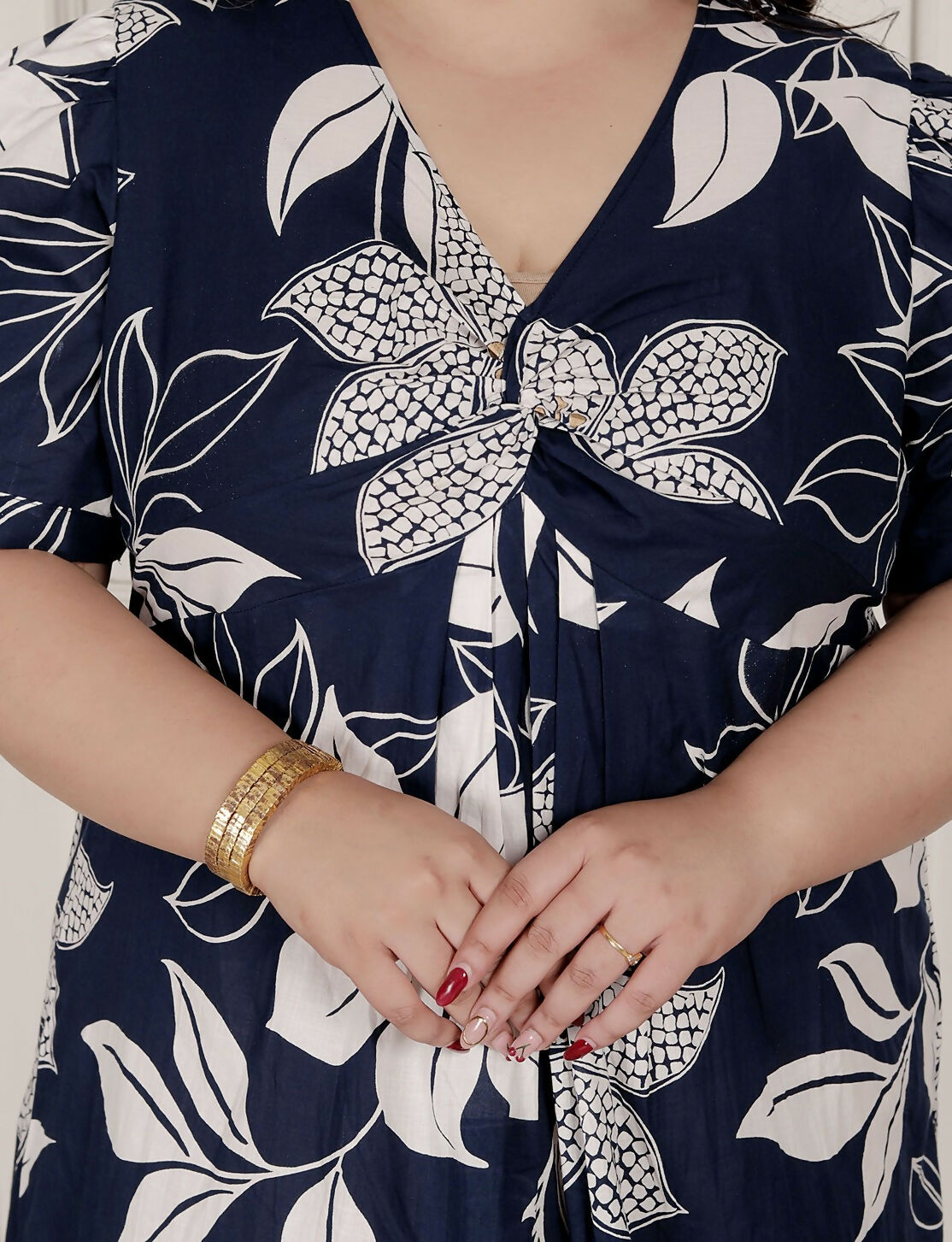 Miravan Womens Plus Size Blue Flower Printed Puff Sleeve Cotton Butterfly Maxi Dress | Grocsy