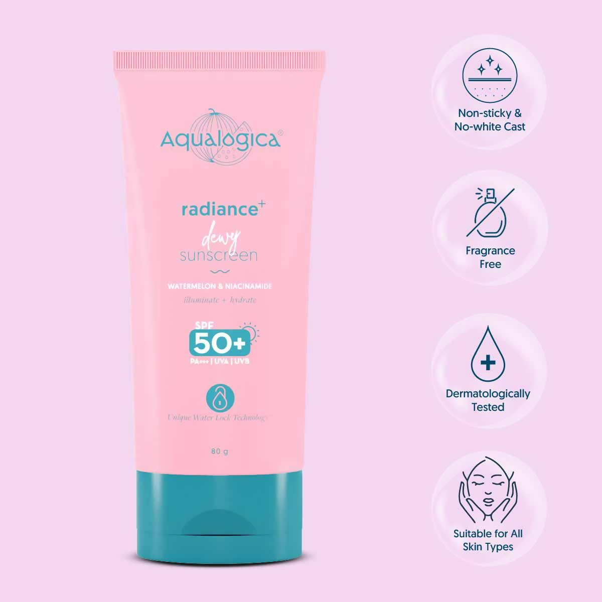 Aqualogica Radiance+ Dewy Lightweight Sunscreen Gel SPF 50+ PA+++ | Grocsy