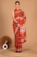 Exclusive Collection Red Beautiful Mulmul Cotton Saree | Grocsy