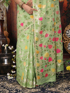 Shree Shyam Fashion Linen Cotton Green Saree | Grocsy