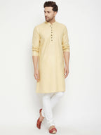 Even Apparels Beige Pure Cotton Long Men's Kurta With Band Collar | Grocsy