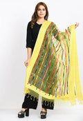 Mominos Fashion Moeza Women's Orgenza Multi Thread Mirror Work Lemon Yellow Dupatta | Grocsy