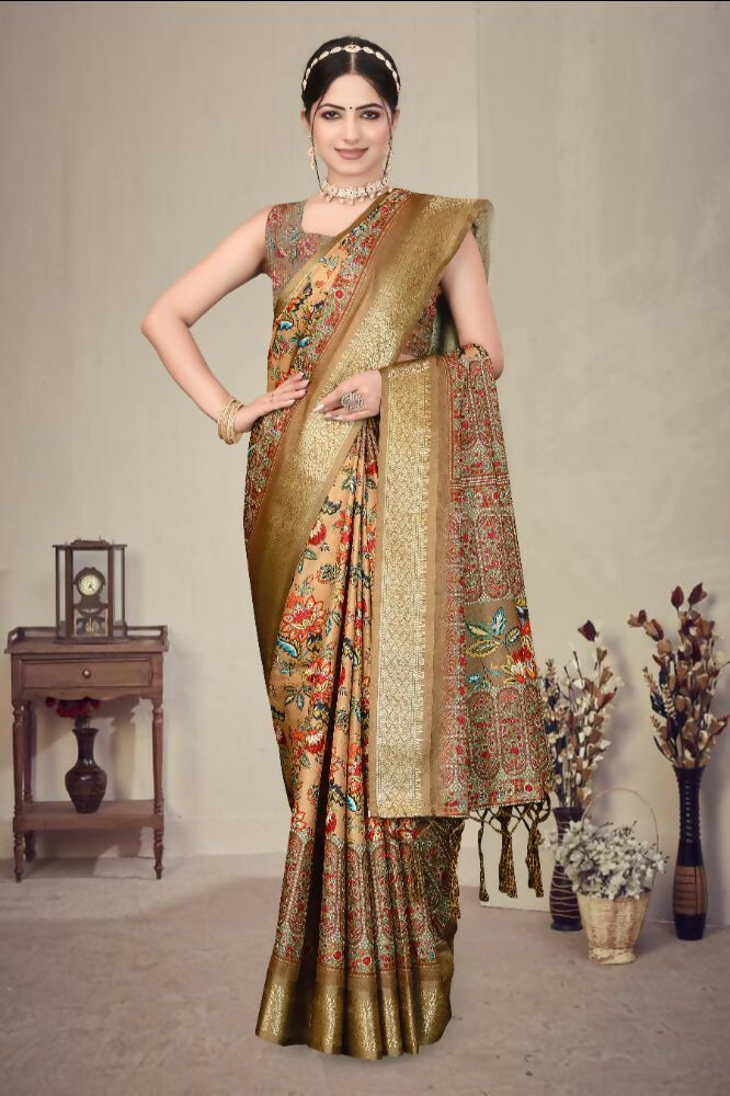 PR Fashion Multi Heavy Rich Cotton Silk Digital Print & Jacquard Saree | Grocsy