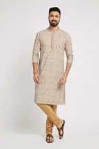 Ethnic India Beige Men's Kurta Embellished Viscose Rayon | Grocsy