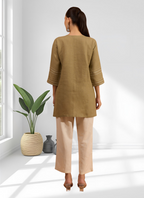 Joban Fashion Light Brown Linen Embroidered Readymade Tunic | Grocsy