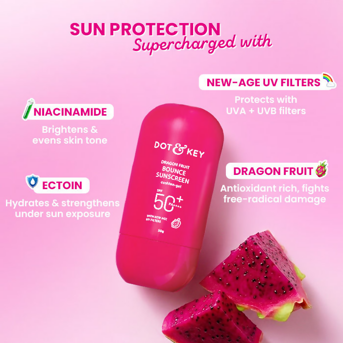 Dot & Key Dragon Fruit Bounce Sunscreen In-Vivo Tested SPF 50+ PA++++, With New-Age UV Filters | Grocsy