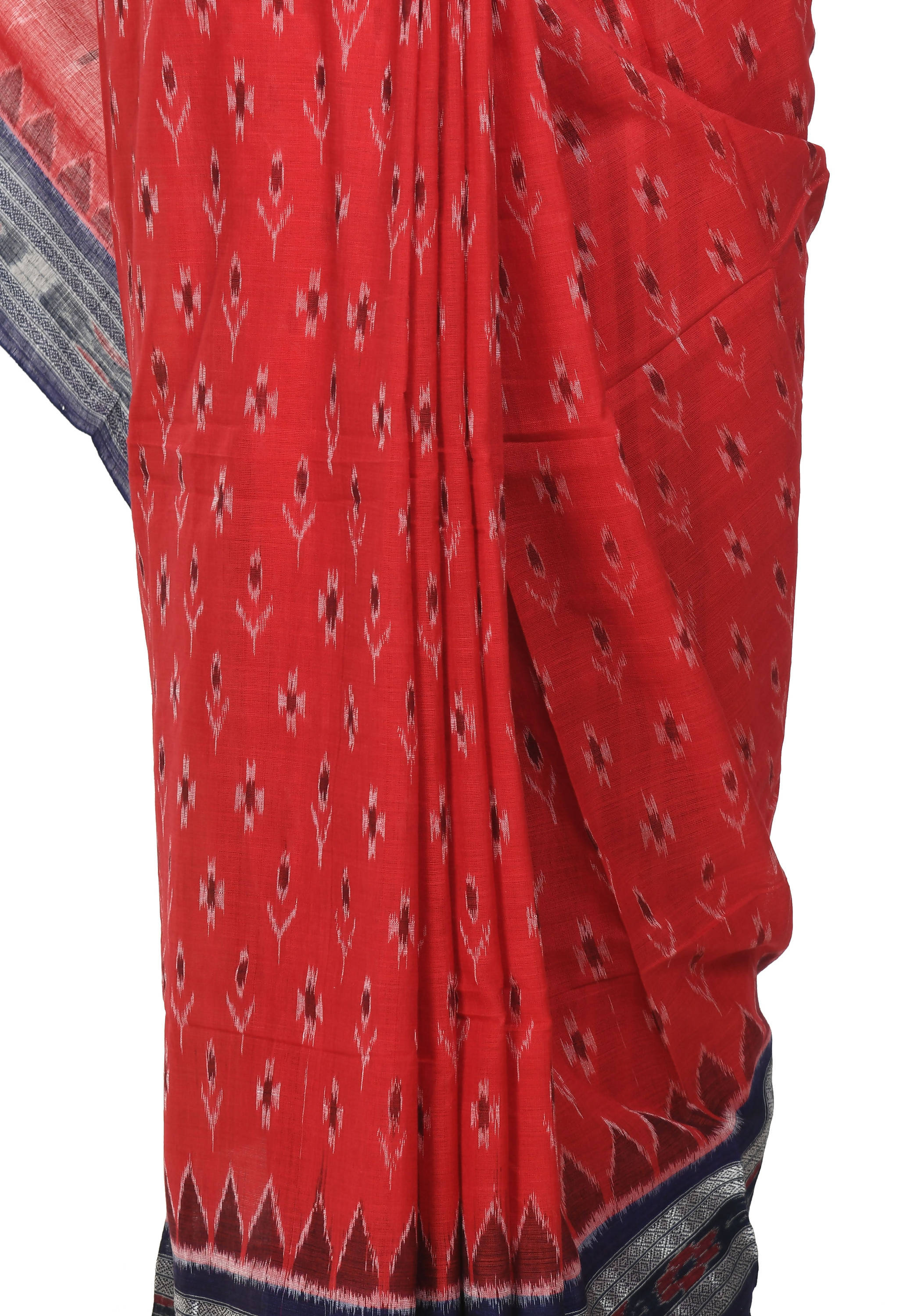 Vamika Sambalpuri Ikat Cotton Dehabandha Badafula Red & Blue Saree | Grocsy