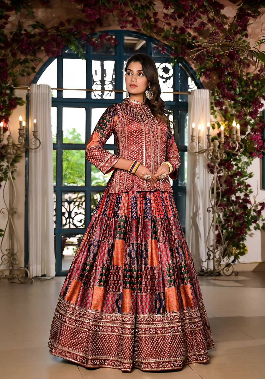 Women's Wedding Traditional Multi Dull Satin Lehenga Choli - Kaushlya | Grocsy