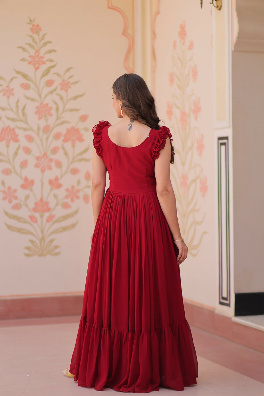 Joban Fashion Maroon Georgette Sequence Embroidery Work Gown | Grocsy