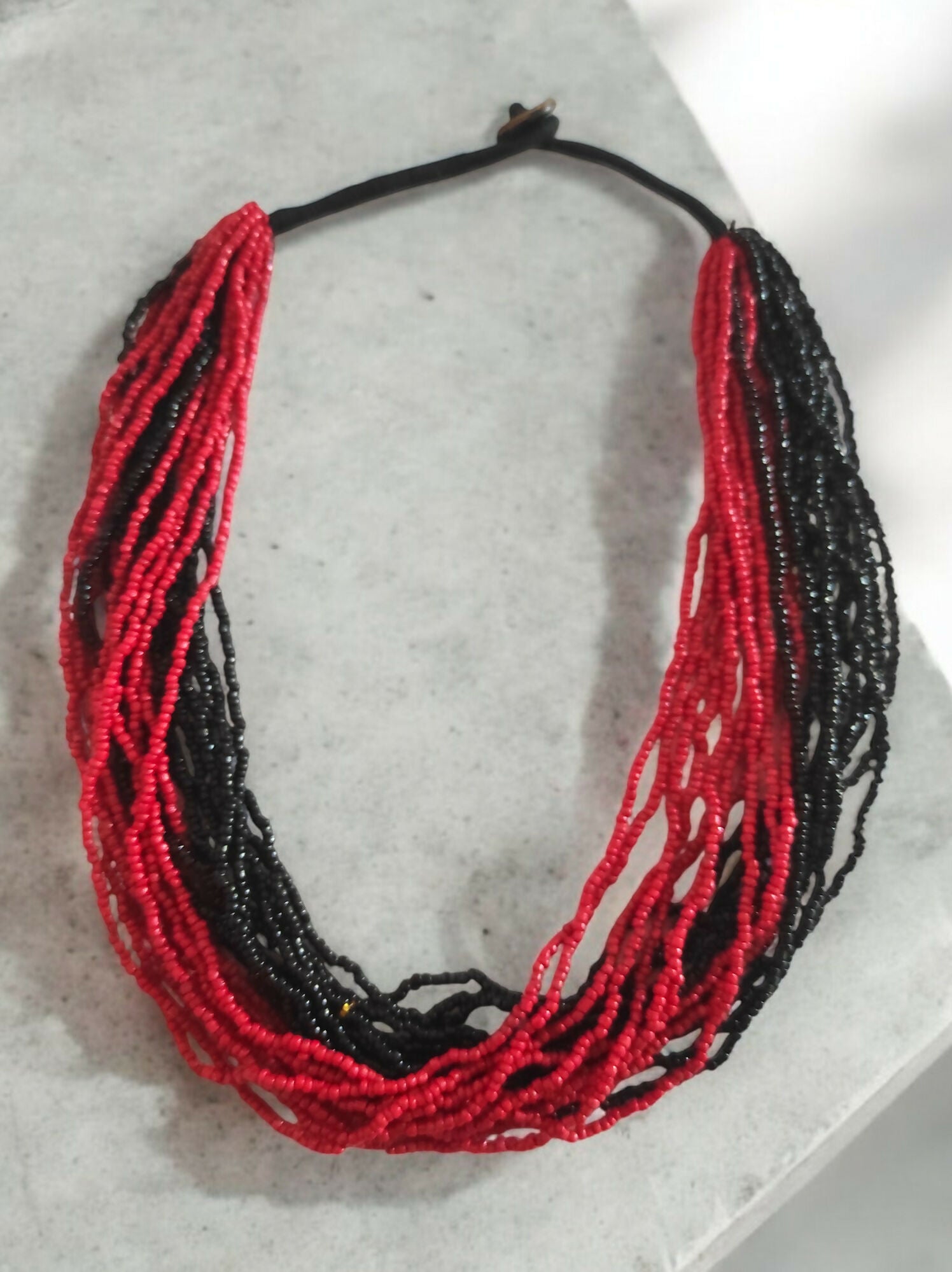 Inhanns Handmade Beaded Multilayer Necklace, 20 Layers - Black & Red | Grocsy