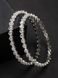 NVR Women's Set of 2 Silver-Plated CZ Stone-Studded Handcrafted Bangles
