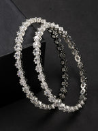 NVR Women's Set of 2 Silver-Plated CZ Stone-Studded Handcrafted Bangles