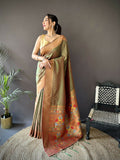 Joban Fashion Olive Green Jacquard Butti Soft Lichi Silk Paithani Saree | Grocsy