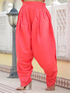 Juniper Women's Peach Solid Viscose Kurta & Pant Set With Zari & Mirror Work | Grocsy