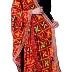 SWI Stylish Women's Embroidered Phulkari Chiffon Red Dupatta | Grocsy