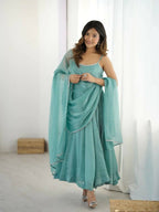 Teeya Creation Sky Color Crunchy Silk Serosky Work Party Wear Gown | Grocsy