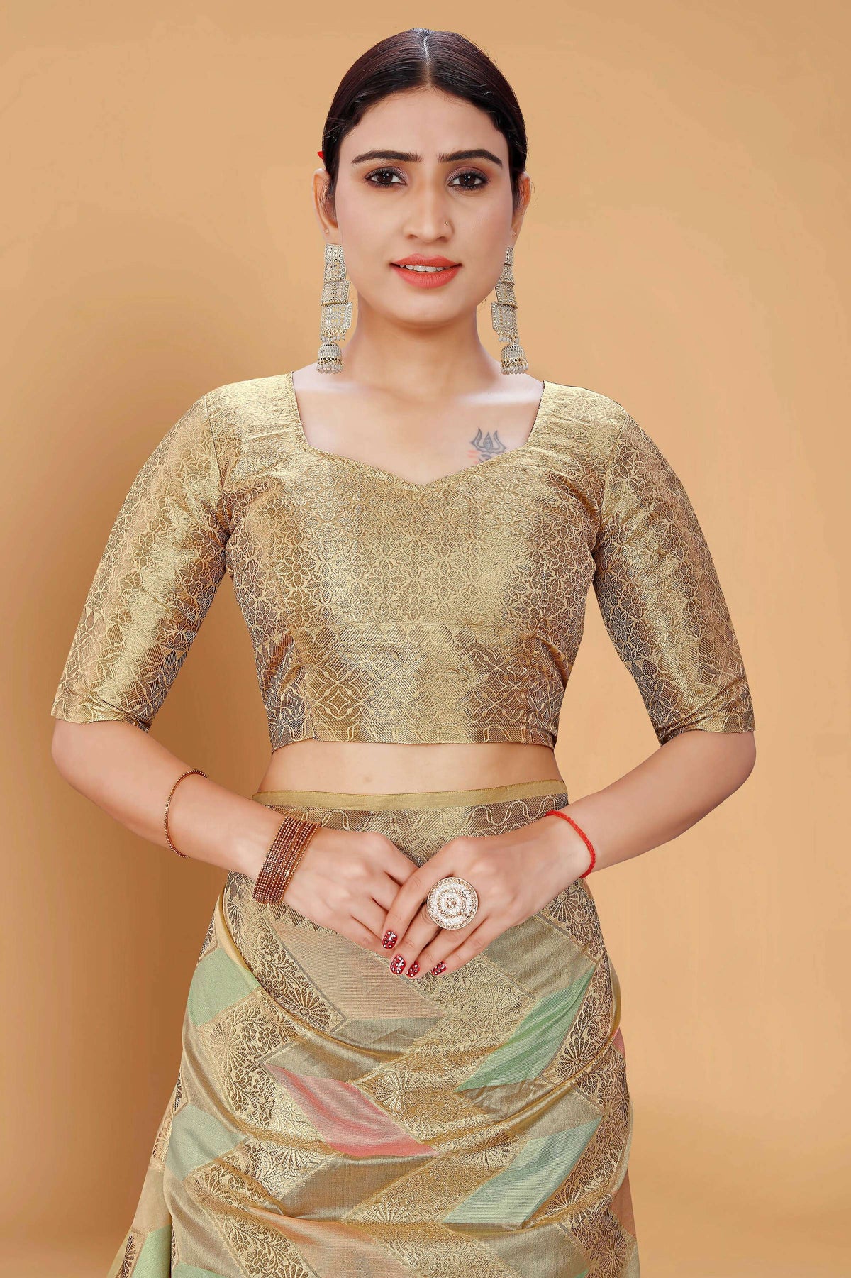 Beige Soft Organza Woven Design Saree With Unstitched Blouse Piece - Zaara | Grocsy