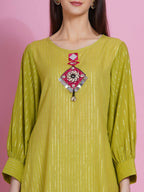 Women Republic Green Lurex Cotton Hand Embroidered Kurta With Pants | Grocsy