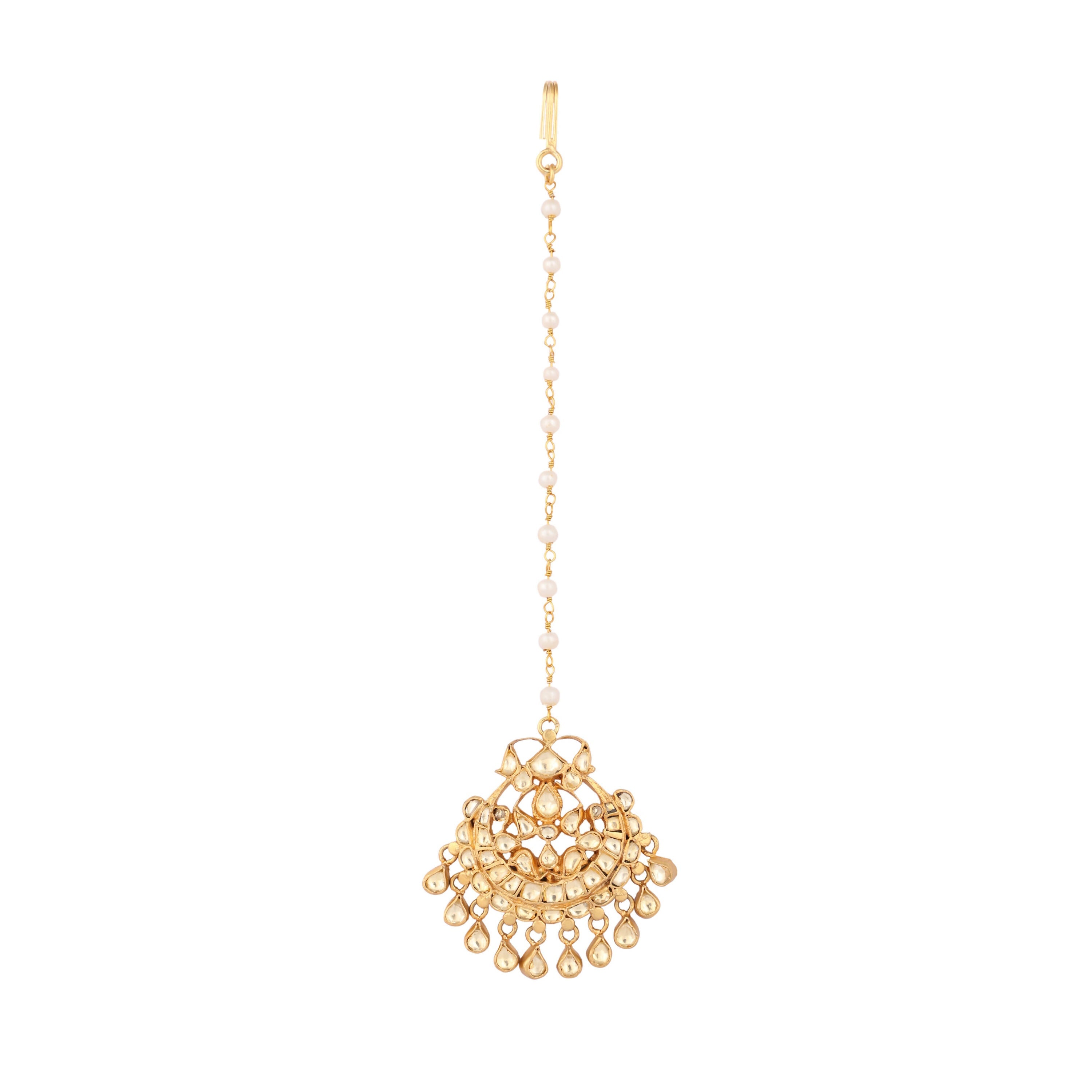 Nuyug 22K Gold Plated Kundan Drop Maang Tikka | Grocsy