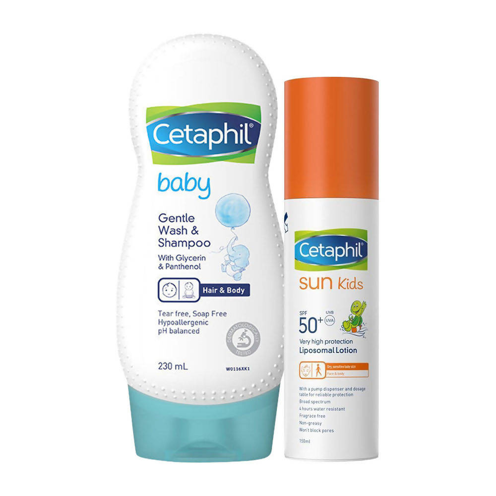 Cetaphil Baby Shampoo & Sun Kids Liposomal Lotion SPF 50+ Combo | Grocsy