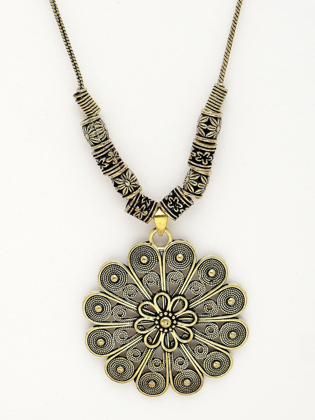 NVR Women's Gold-Polished Floral Shape Pendant with Chain | Grocsy