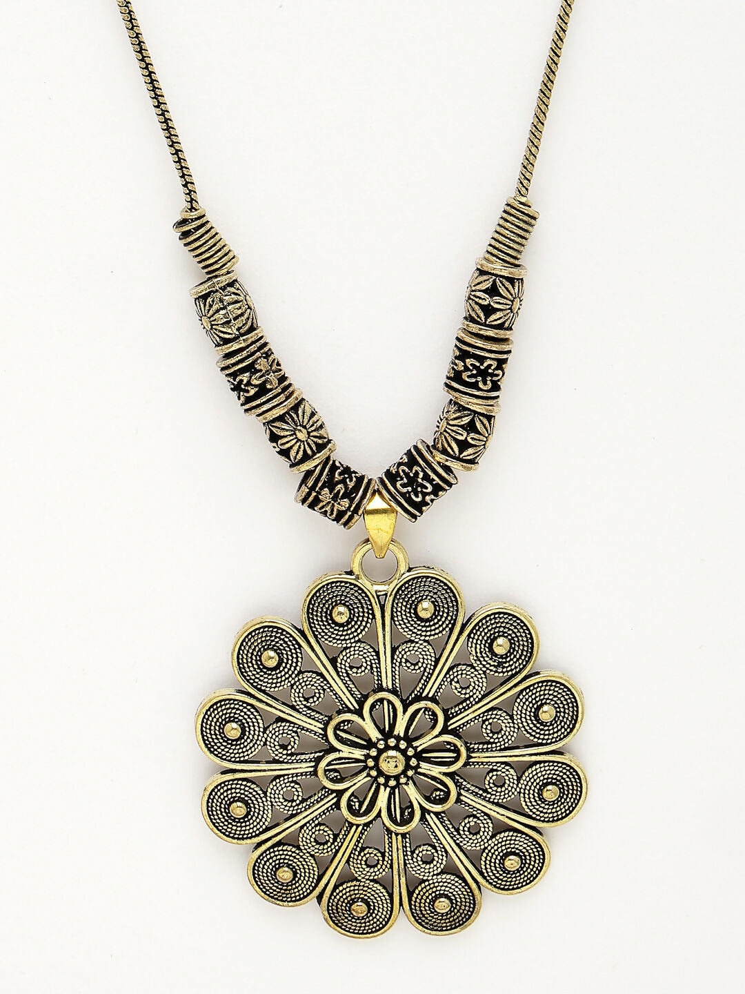 NVR Women's Gold-Polished Floral Shape Pendant with Chain | Grocsy