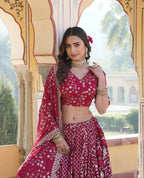 Lorenvalley Ranipink Pure Viscose Jacquard With Embroidered Sequins work Lehenga Choli | Grocsy