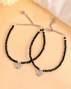 VOJ Set of 2 Butterfly Black Beads Anklet | Grocsy