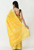 Mominos Fashion Moeza Yellow Bhagalpuri Handloom Silk Linen Saree with unstitched Blouse piece | Grocsy