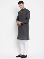 Even Apparels Grey Pure Cotton Men's Kurta With Band Collar | Grocsy