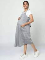 Manet Half Sleeves Solid Maternity Dress With Concealed Zipper Nursing Access - Grey | Grocsy
