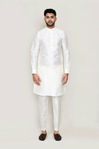Joban Fashion White Colored Art Silk Fabric Kurta, Jacket With Straight Fit Pant | Grocsy