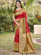 Shree Shyam Fashion Red Pochampally Silk Saree | Grocsy