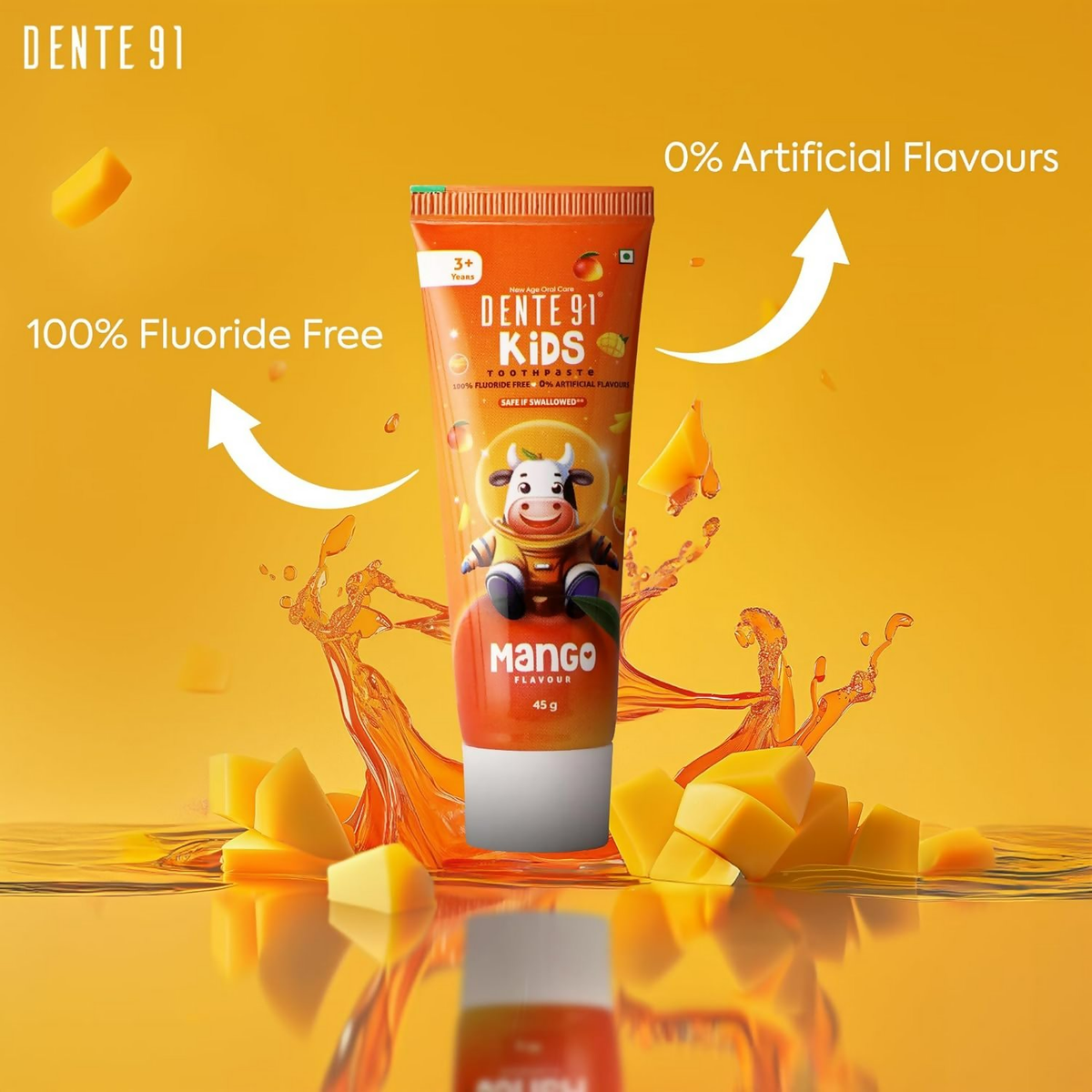 Dente91 Kids Toothpaste Protects Against Dental Caries & Hypersensitivity Fluoride Free, Mango Flavour | Grocsy