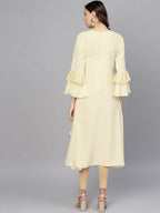 Ahalyaa Cream Crepe Angarkha Style Ruffled Kurta For Women | Grocsy