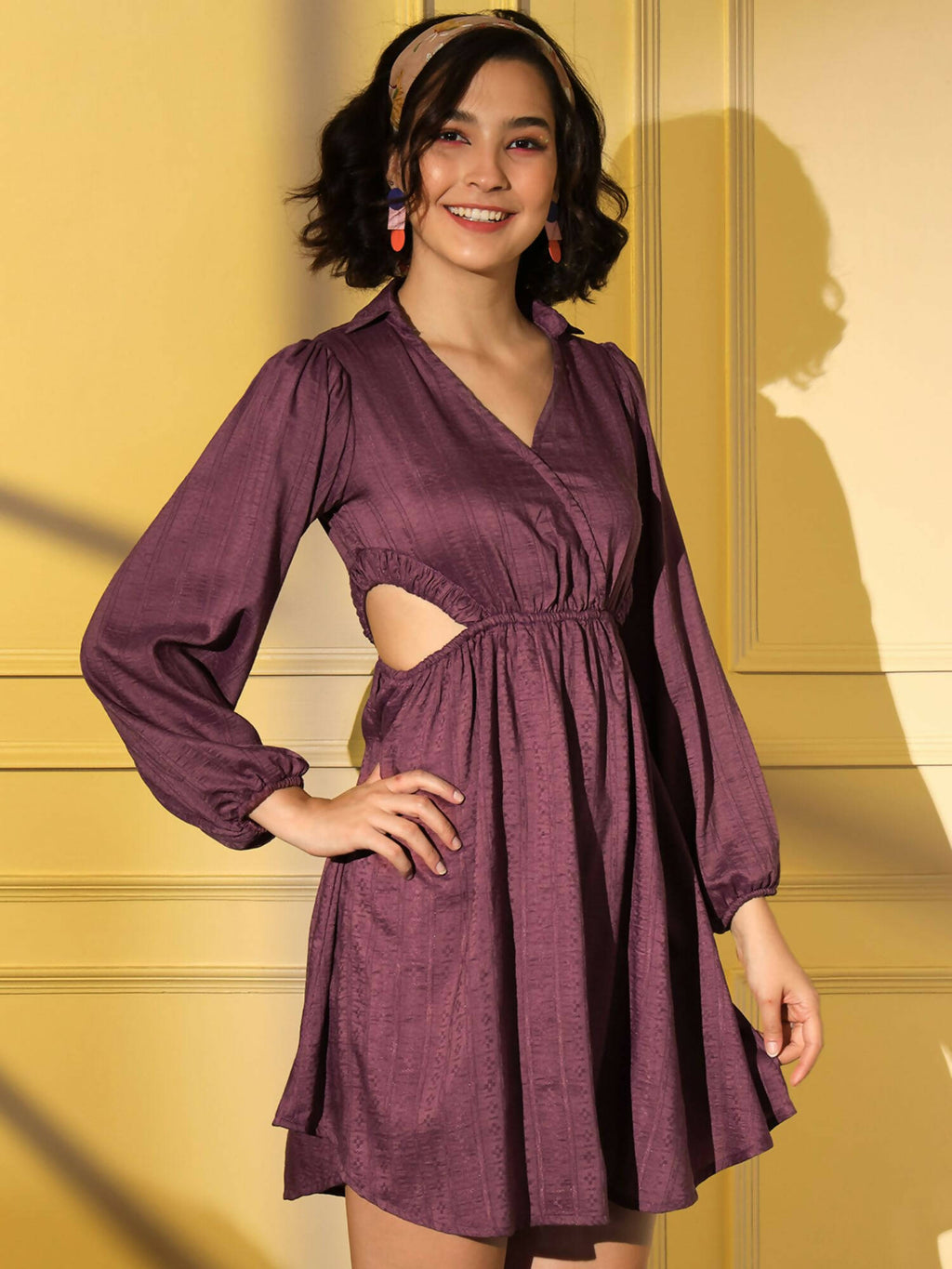 Wine Viscose Solid Flared Dress - Shivani | Grocsy
