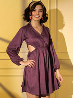 Wine Viscose Solid Flared Dress - Shivani | Grocsy