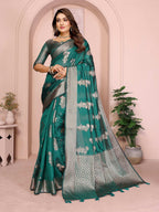 Aastha Fashion Green Soft Organza Silk Weaving Saree | Grocsy