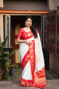 Red Silk Zari Woven Saree with Unstitched Blouse - Hiral Fashion | Grocsy