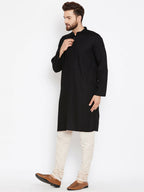 Even Apparels Black Pure Cotton Band Collar Men's Kurta | Grocsy