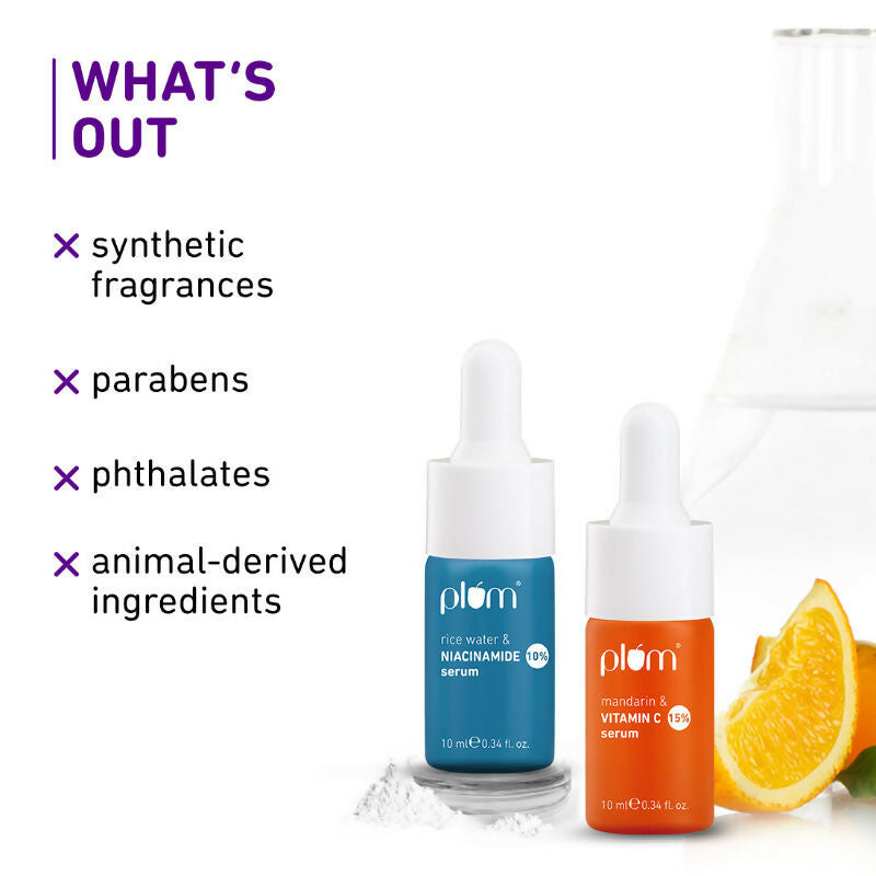 Plum Glow & Clarify Serum Travel Combo - 15% Vitamin C + 10% Niacinamide Face Serum | Grocsy