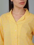 Breathables Women Cotton Checks Night Suit Shirt And Pants Co-Ord Set I Night Wear-Yellow | Grocsy