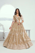 Eilara Charming Beige Thread Work Net Designer Lehenga Choli With Dupatta | Grocsy