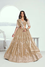 Eilara Charming Beige Thread Work Net Designer Lehenga Choli With Dupatta | Grocsy